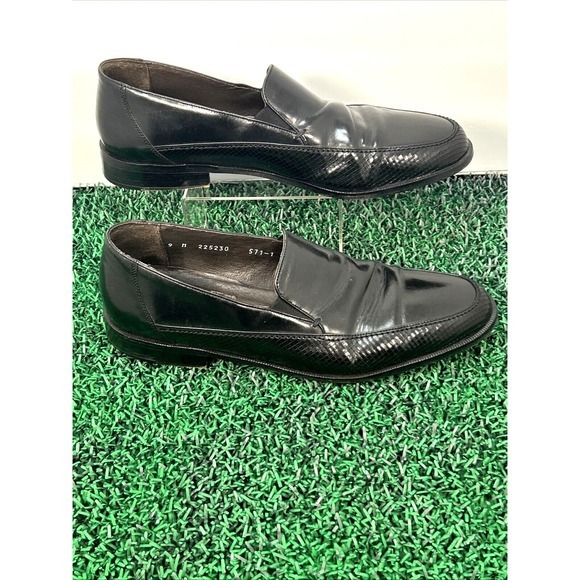 Mezlan Men's Black Patent Leather Loafers Slip‎ On Dress Shoes Textured Size 9M - Picture 1 of 7